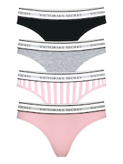 Victoria's Secret Black/Grey/Pink Thong Logo 4 Pack Knickers - Image 1 of 1