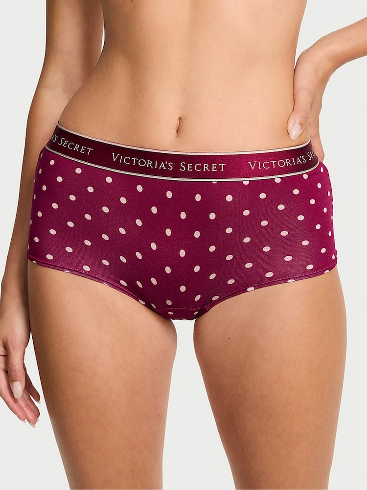 Victoria's Secret Fresh Jam Dot Purple Short Logo Knickers - Image 1 of 3 Victoria's Secret Fresh Jam Dot Purple Short Logo Knickers - Image 1 of 3