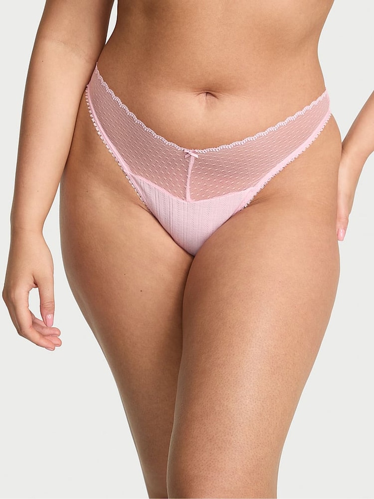 Victoria's Secret Pretty Blossom Pink Thong Pointelle Knickers - Image 1 of 3