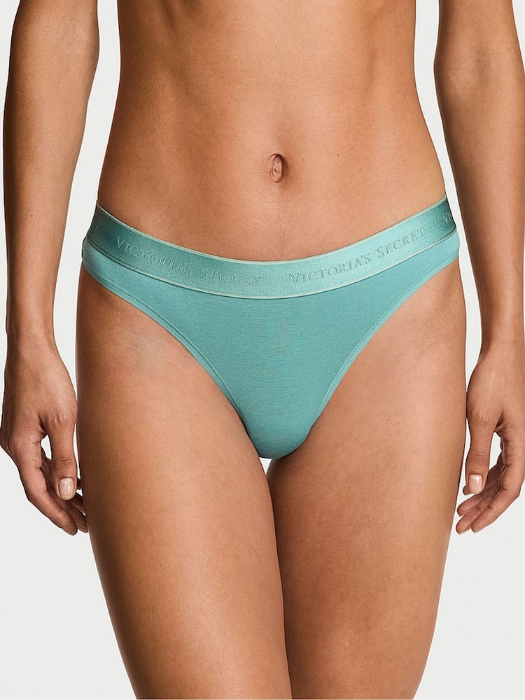 Victoria's Secret Dusty Turquoise Blue Thong Logo Knickers - Image 1 of 2