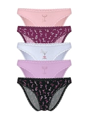 Victoria's Secret Pink/Purple/Blue/Black Bikini 5 Pack Cotton Lace Trim Knickers - Image 1 of 2