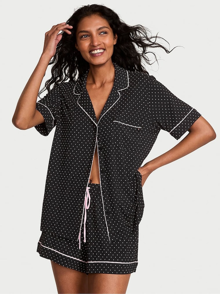 Victoria's Secret Black & Pretty Blossom Pink Dot Modal Short Pyjamas Set - Image 1 of 3 Victoria's Secret Black & Pretty Blossom Pink Dot Modal Short Pyjamas Set - Image 1 of 3