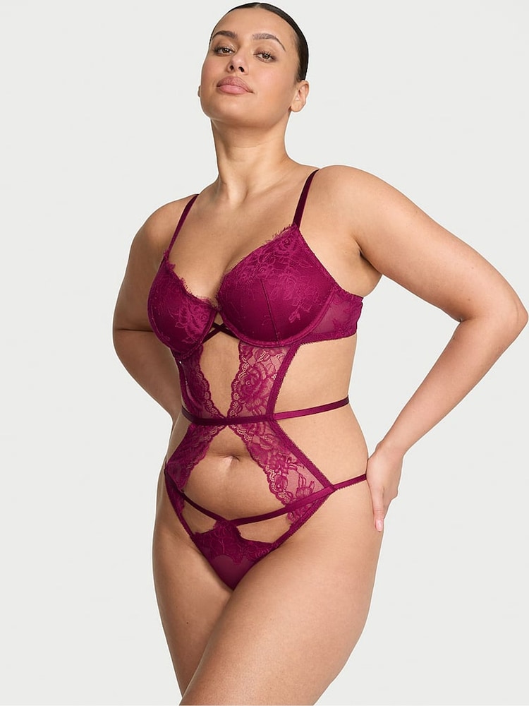 Victoria's Secret Fresh Jam Purple Lace Lightly Lined Bodysuit - Image 1 of 3 Victoria's Secret Fresh Jam Purple Lace Lightly Lined Bodysuit - Image 1 of 3
