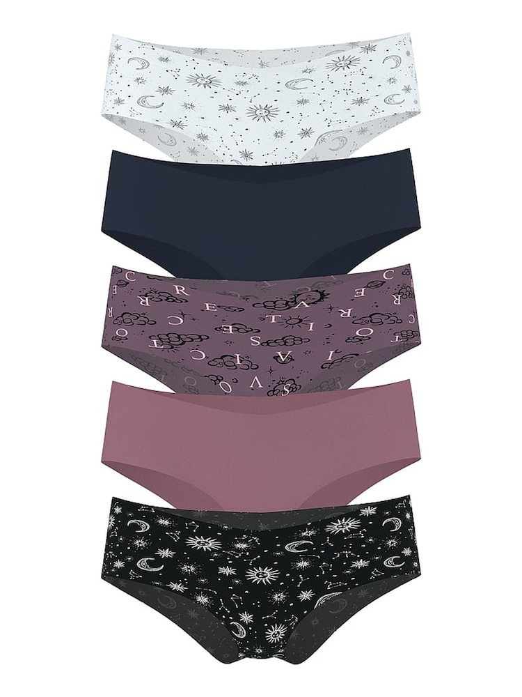 Victoria's Secret White/Blue/Purple/Black Cheeky 5 Pack Knickers - Image 1 of 1 Victoria's Secret White/Blue/Purple/Black Cheeky 5 Pack Knickers - Image 1 of 1