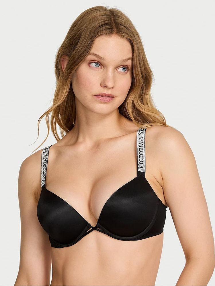 Victoria's Secret Black Add 2 Cups Push Up Bombshell Shine Strap Bra - Image 1 of 2