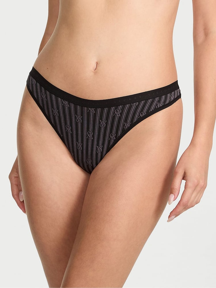 Victoria's Secret Black Vs Lockup Stripe Thong Knickers - Image 1 of 3 Victoria's Secret Black Vs Lockup Stripe Thong Knickers - Image 1 of 3