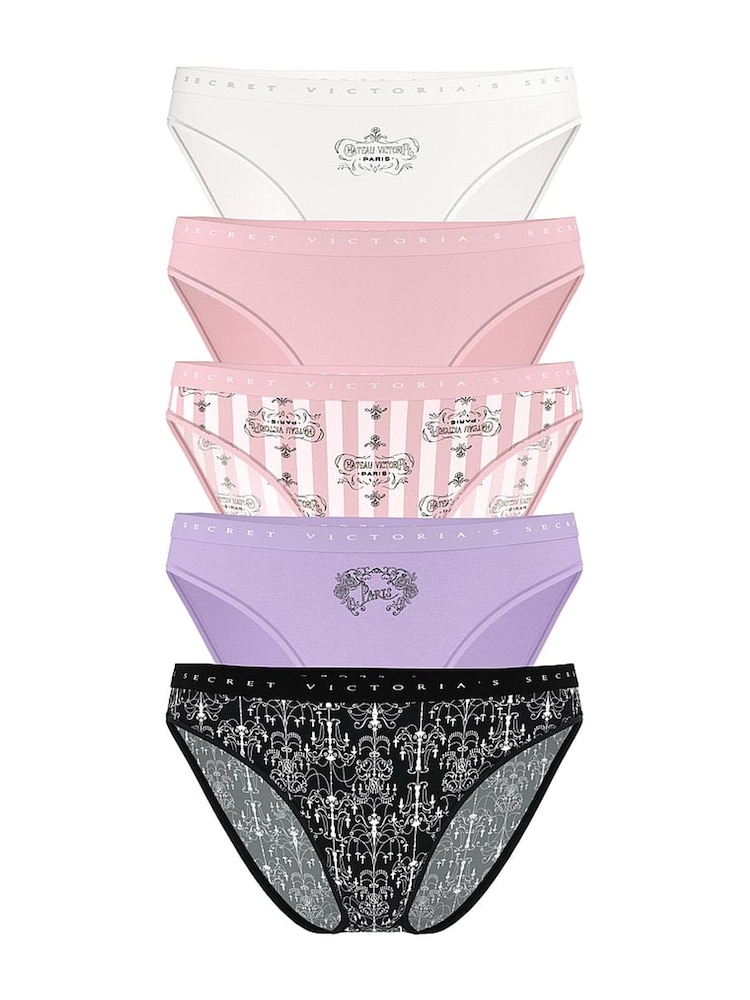 Victoria's Secret Black/White/Pink/Purple Bikini Logo 5 Pack Knickers - Image 1 of 2 Victoria's Secret Black/White/Pink/Purple Bikini Logo 5 Pack Knickers - Image 1 of 2
