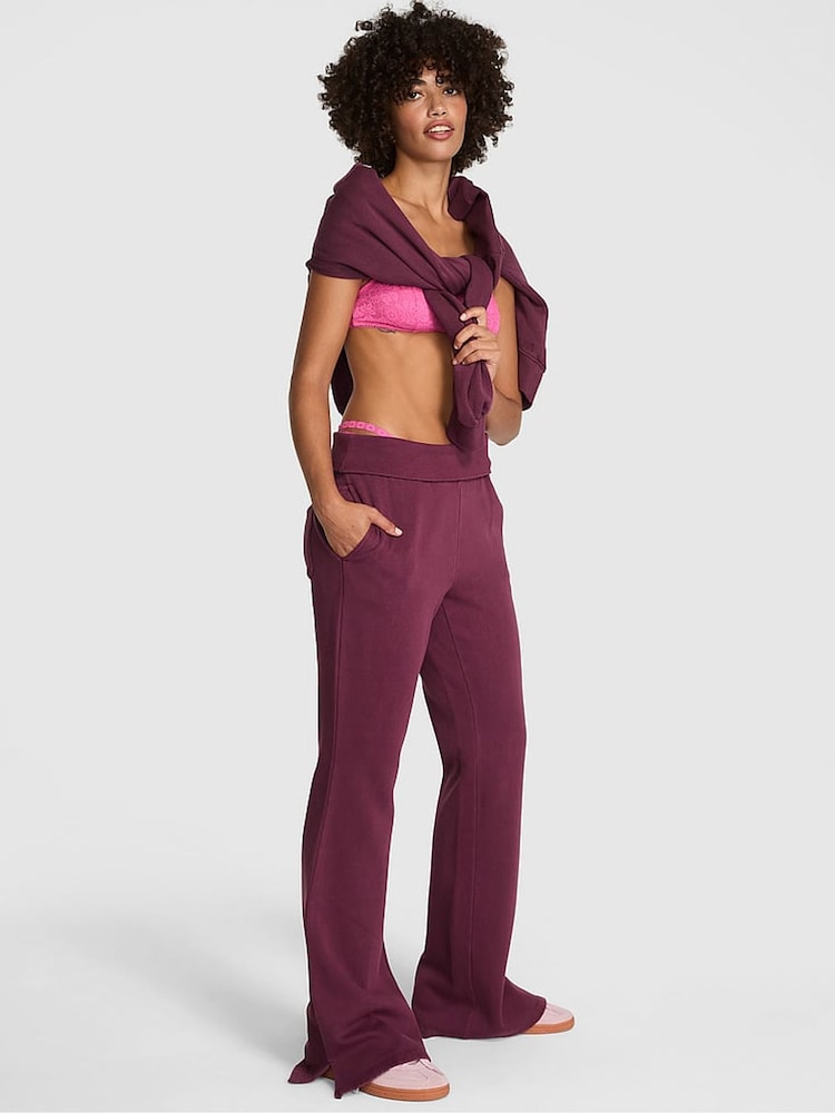 Victoria's Secret PINK Purple Rose Fleece Fold Over Joggers - Image 1 of 3 Victoria's Secret PINK Purple Rose Fleece Fold Over Joggers - Image 1 of 3