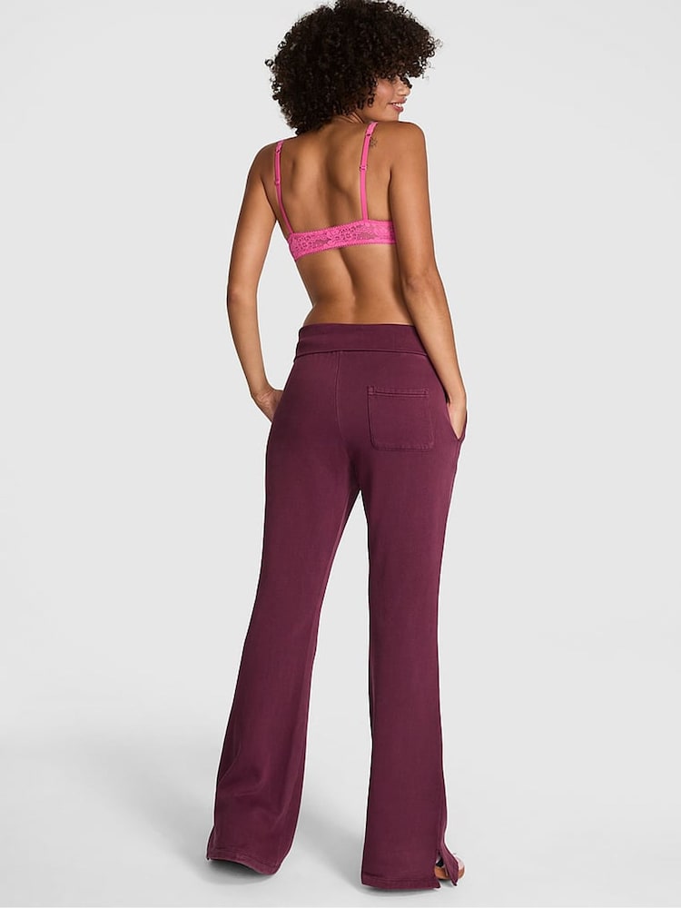 Victoria's Secret PINK Purple Rose Fleece Fold Over Joggers - Image 2 of 3 Victoria's Secret PINK Purple Rose Fleece Fold Over Joggers - Image 2 of 3