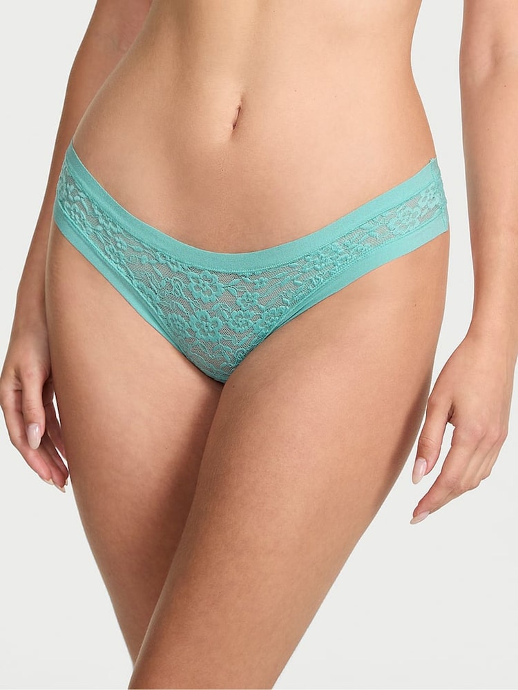 Victoria's Secret Dusty Turquoise Blue Thong Lace Knickers - Image 1 of 2 Victoria's Secret Dusty Turquoise Blue Thong Lace Knickers - Image 1 of 2