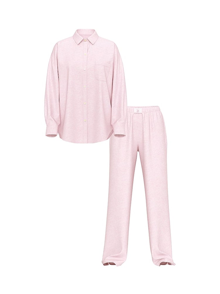 Victoria's Secret Heather Petal Pink Cotton Modal Long Pyjama Set - Image 3 of 3