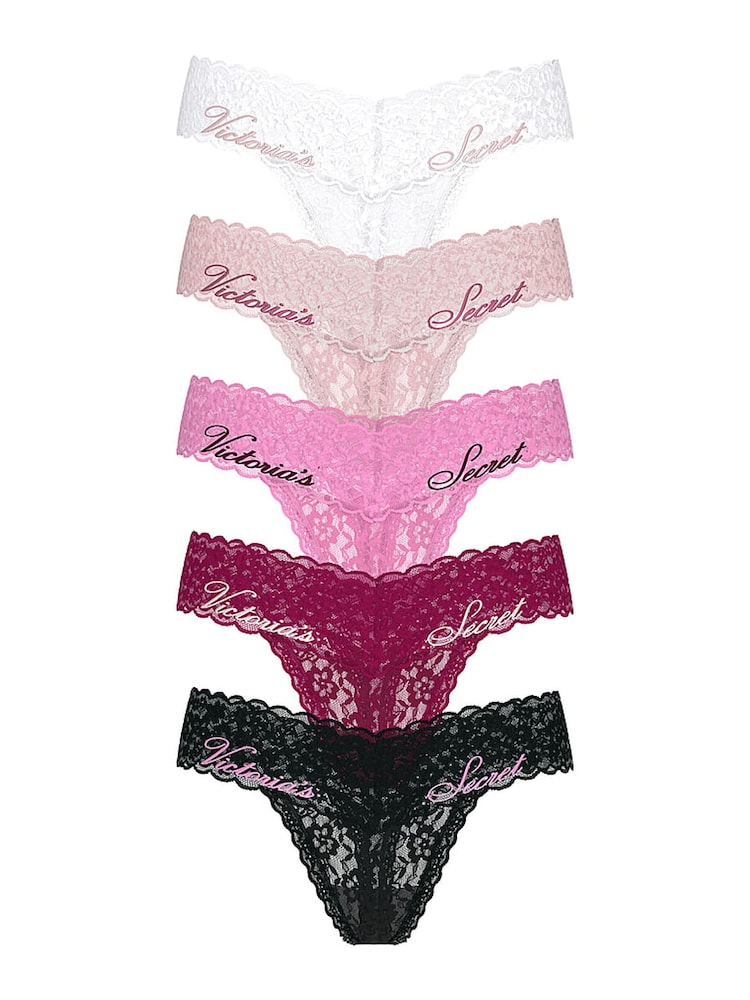 Victoria's Secret White/Pink/Black/Purple Thong 5 Pack Knickers - Image 1 of 1