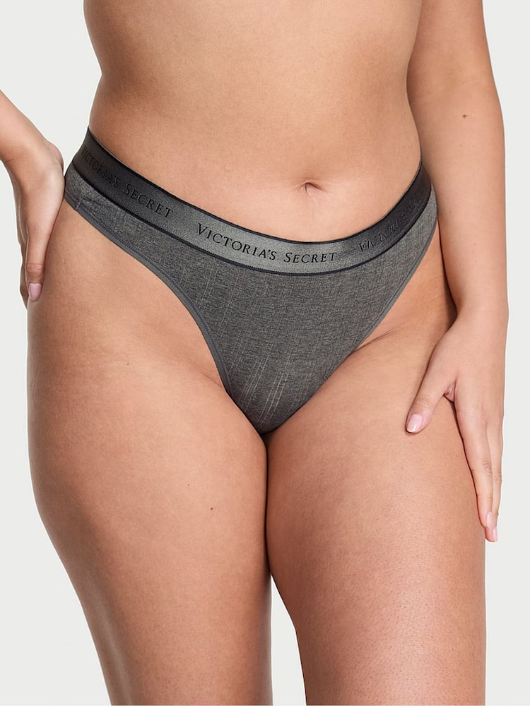 Victoria's Secret Anthracite Heather Grey Thong Modal Logo Knickers - Image 1 of 3 Victoria's Secret Anthracite Heather Grey Thong Modal Logo Knickers - Image 1 of 3