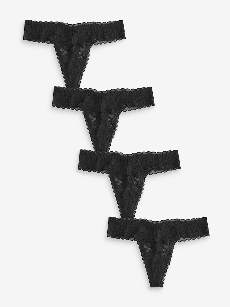 Victoria's Secret Black Thong 4 Pack Knickers - Image 1 of 4