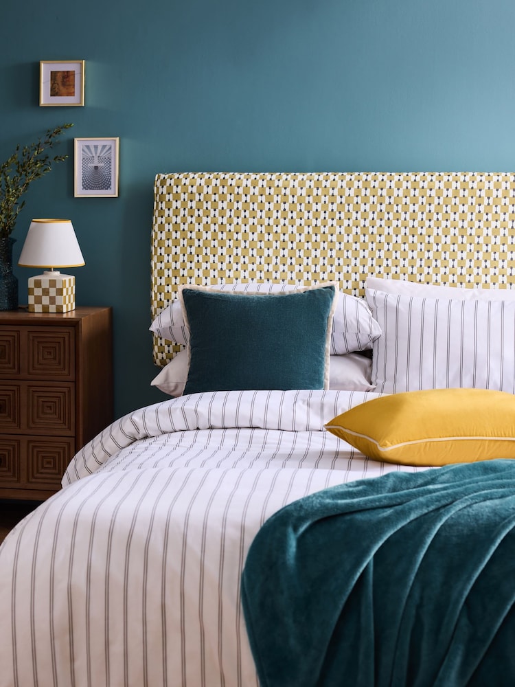 Patterned Rowe Geo Ochre Yellow Contemporary Upholstered Headboard - Image 1 of 3