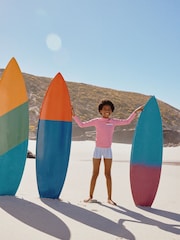 Pink/Blue Surf Graphic - Long Sleeve Sunsafe Rash Vest And Shorts Set (3-16yrs) - صورة 4 من 8