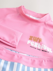Pink/Blue Surf Graphic - Long Sleeve Sunsafe Rash Vest And Shorts Set (3-16yrs) - صورة 7 من 8