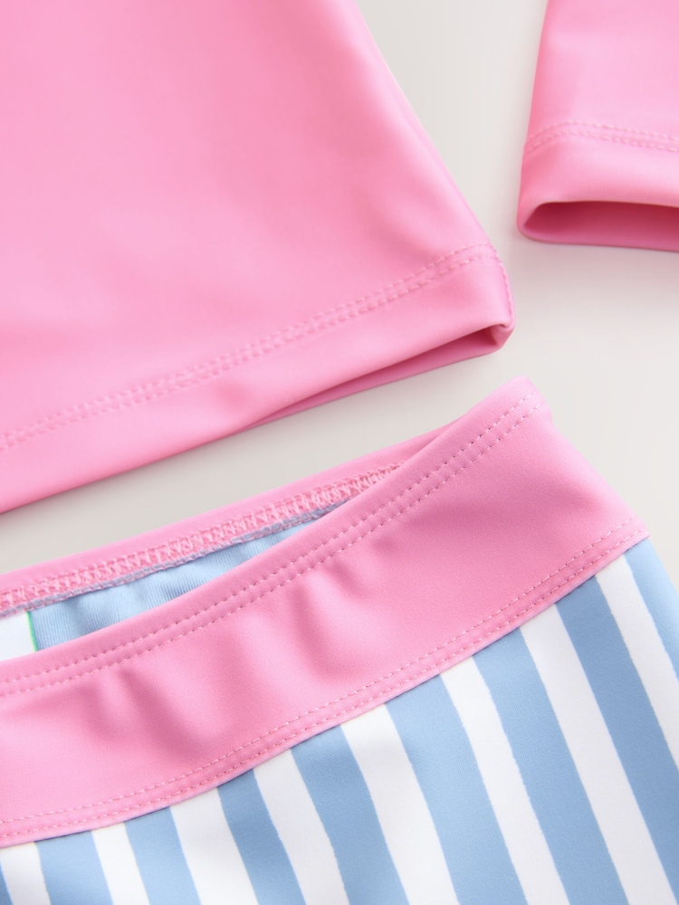 Pink/Blue Surf Graphic Long Sleeve Sunsafe Rash Vest And Shorts Set (3-16yrs) - Image 8 of 8 Pink/Blue Surf Graphic Long Sleeve Sunsafe Rash Vest And Shorts Set (3-16yrs) - Image 8 of 8