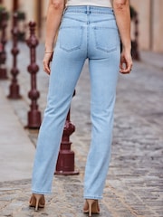 Sosandar Blue Spot Print Ruched Front Midi Jersey Jeans - Image 5 of 5