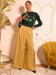 Love & Roses Forest Green Sequin Bauble Frill Neck Cosy Jumper - Image 3 of 4