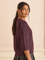 Love & Roses Berry Red Short Sleeve Embellished Button Cardigan With Wool - Image 4 of 4
