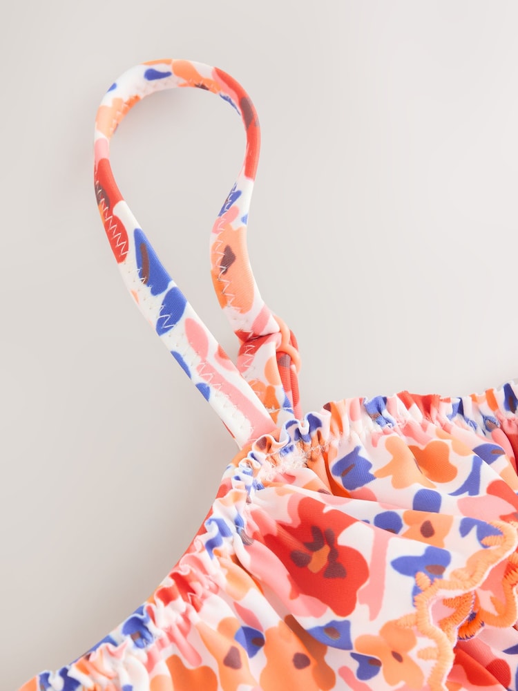 橙色小碎花圖案 - 小裙擺比基尼（3-16歲） - 圖片 8，共 8