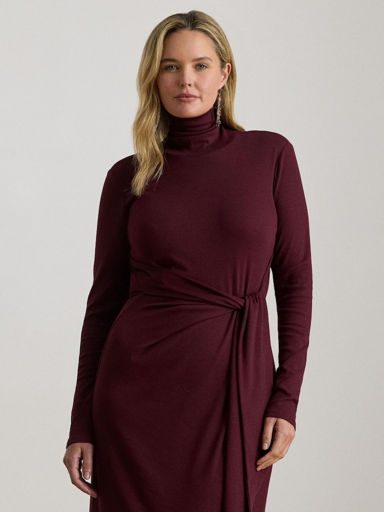 Womens Lauren Ralph Lauren Dark Garnet Curve Vaureen Tie Front Turtle Neck Dress XL