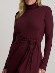 Lauren Ralph Lauren Red Curve Vaureen Ribbed High Neck Belted Jersey Midi Dress - Image 4 of 4