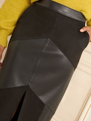 Love & Roses Black Faux Suede and Faux Leather Mix Midi Skirt - Image 2 of 4