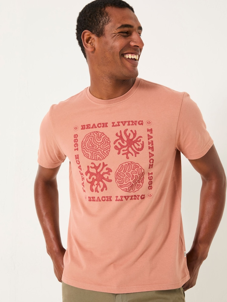 FatFace Rust Brown Coral Graphic Tshirt - Image 1 of 5