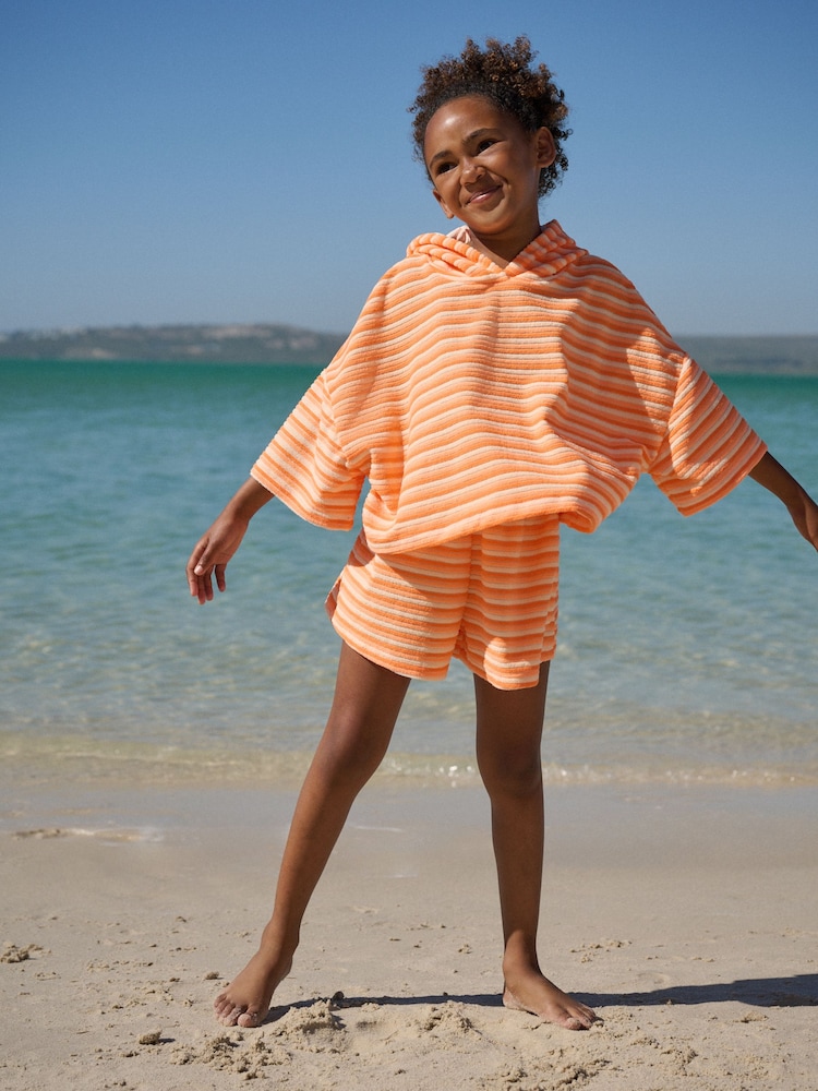 برتقالي مقلم - حزمة هودي وشورت من قماش الفوطة (12شهر -16سنة) - صورة 2 من 3