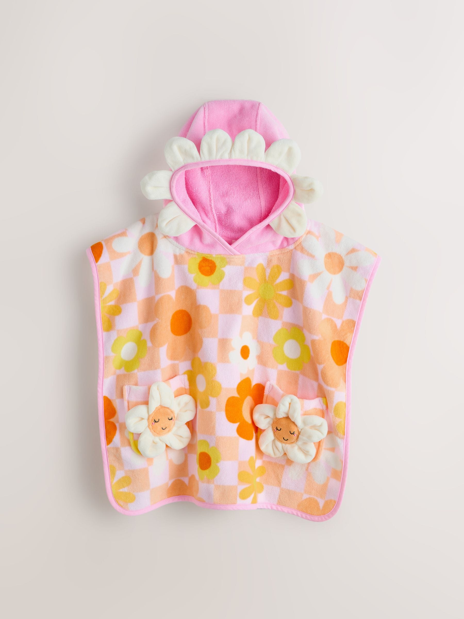 Buy Pink/Orange Checkerboard Floral Towelling Poncho (9mths-10yrs