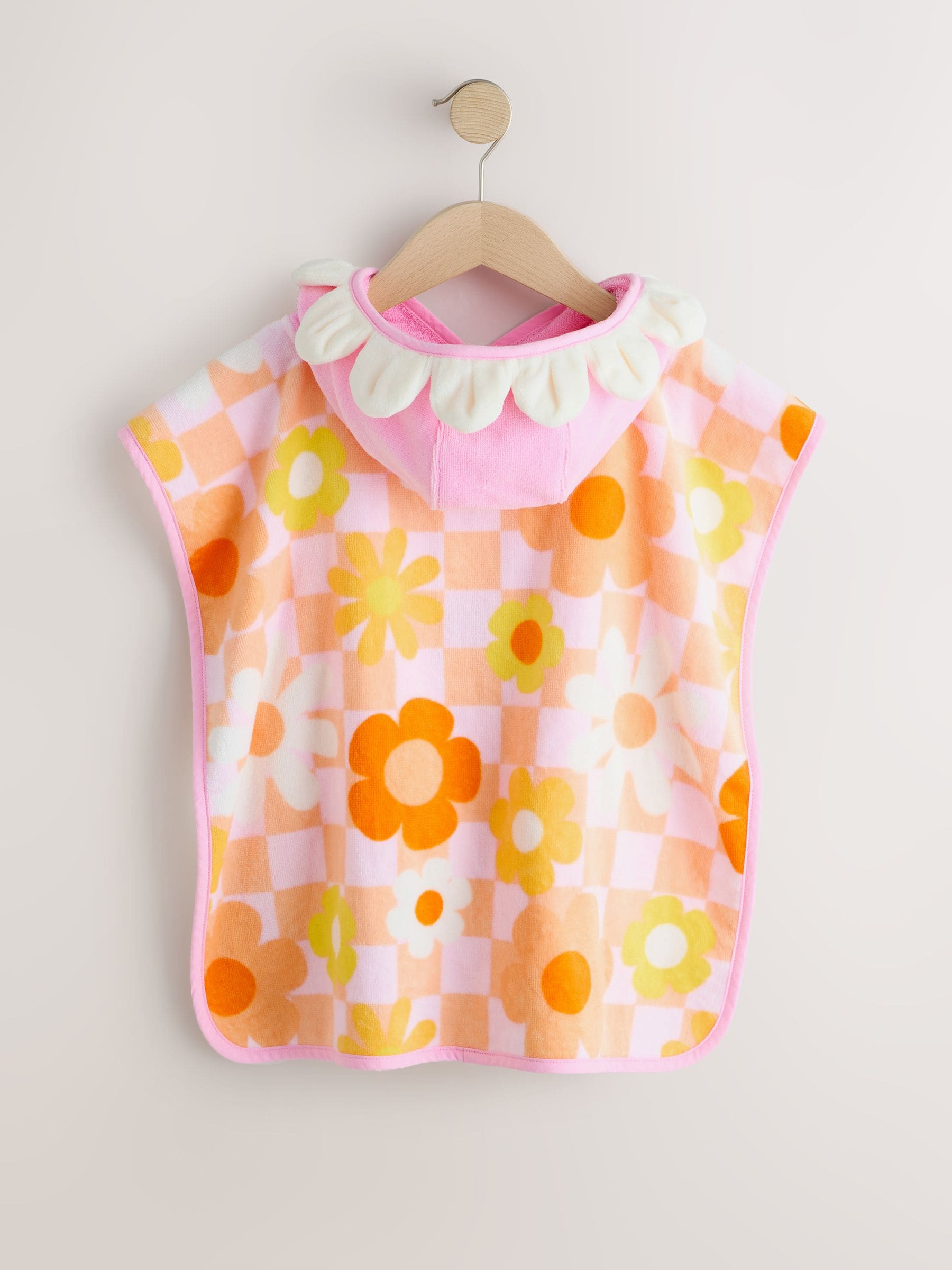 Buy Pink/Orange Checkerboard Floral Towelling Poncho (9mths-10yrs