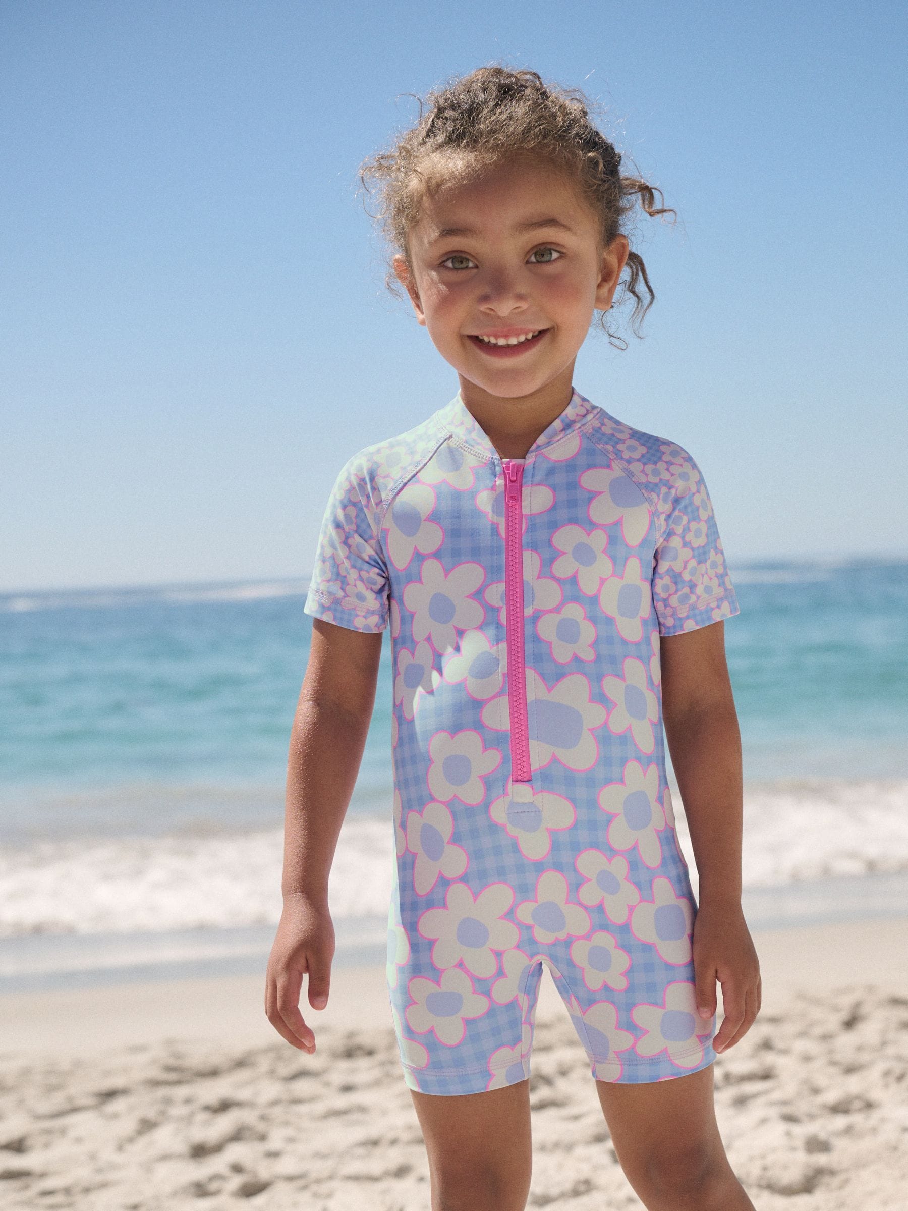 Buy Blue Stampy Floral Sunsafe Swimsuit (3mths-10yrs) from Next USA