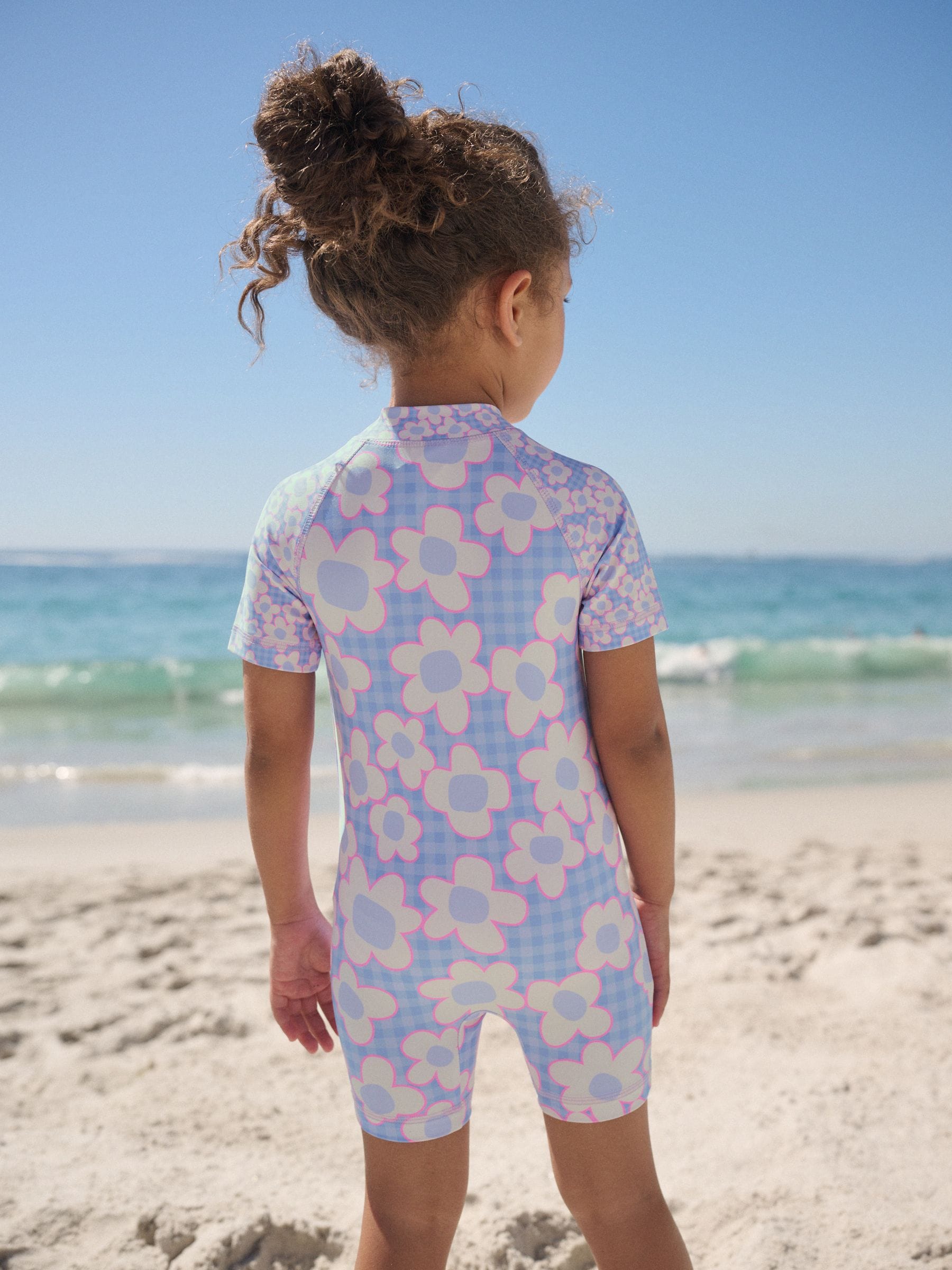 Buy Blue Stampy Floral Sunsafe Swimsuit (3mths-10yrs) from Next USA