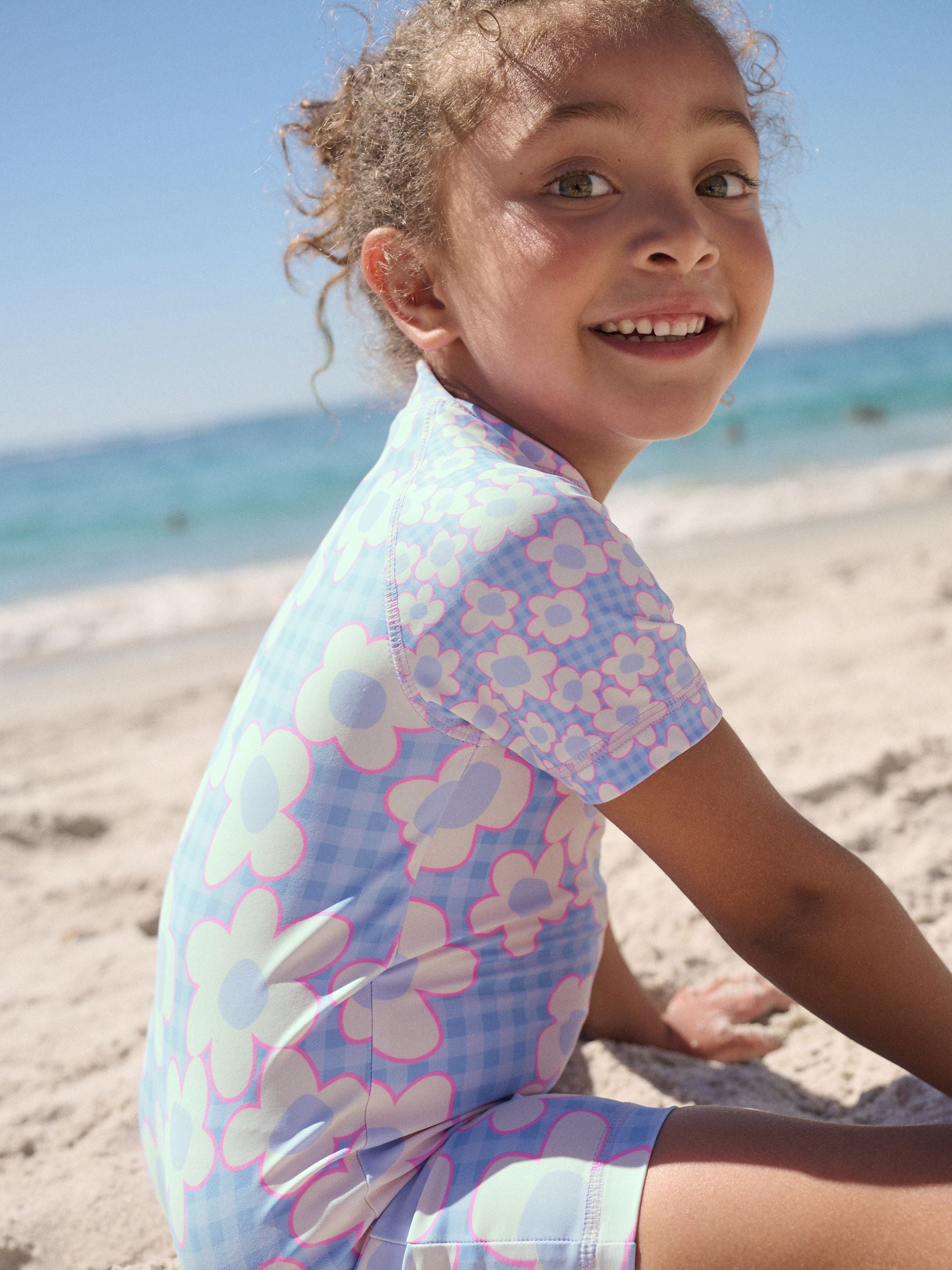 Buy Blue Stampy Floral Sunsafe Swimsuit (3mths-10yrs) from Next USA