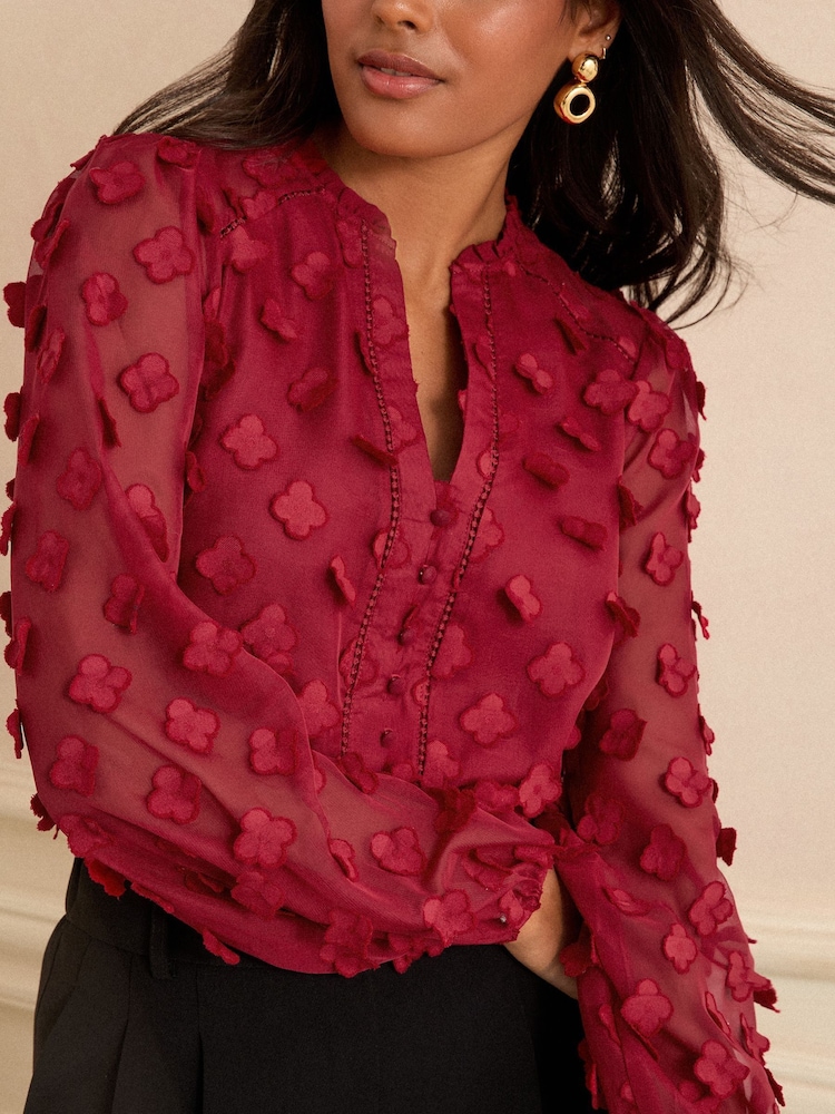Love & Roses Berry Red 3D Spot Long Sleeve Blouse - Image 2 of 4 Love & Roses Berry Red 3D Spot Long Sleeve Blouse - Image 2 of 4