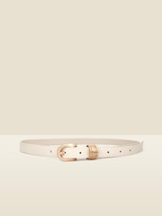 Sosandar White Leather Belt With Gold Hardware - Image 1 of 4
