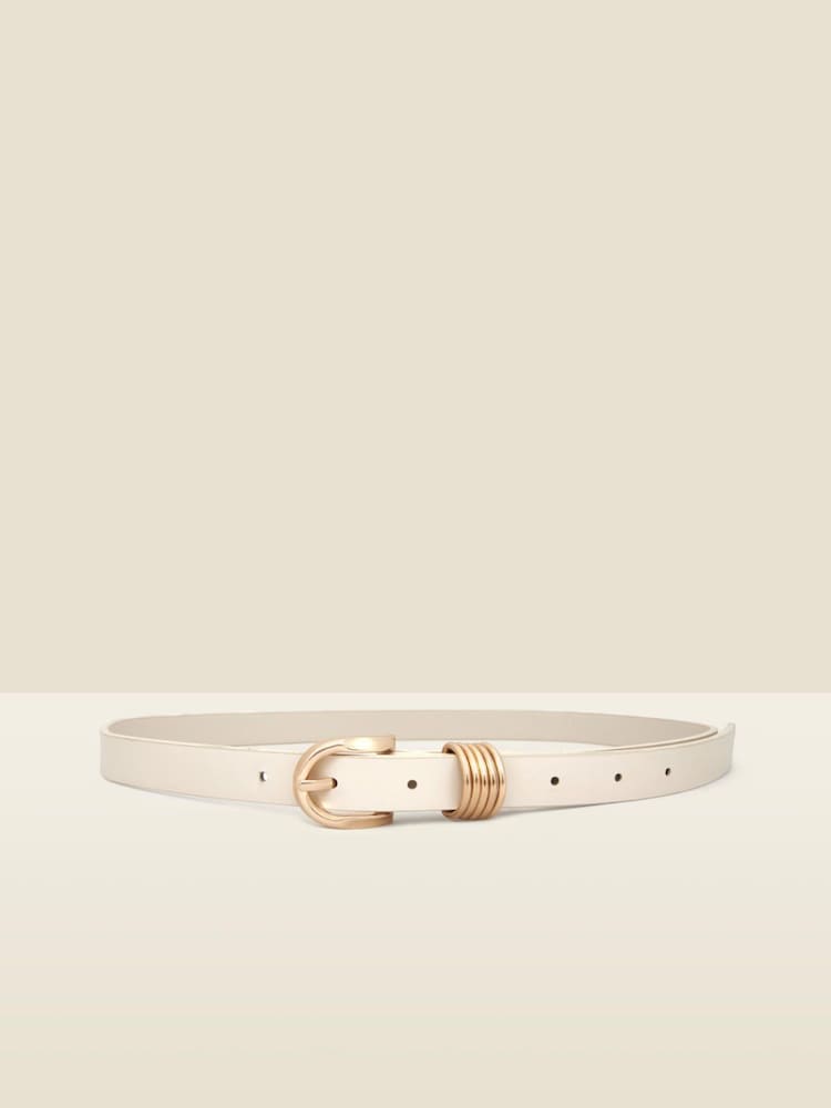 Sosandar White Leather Belt With Gold Hardware - Image 1 of 4