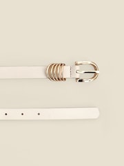 Sosandar White Leather Belt With Gold Hardware - Image 3 of 4