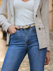 Sosandar White Leather Belt With Gold Hardware - Image 4 of 4