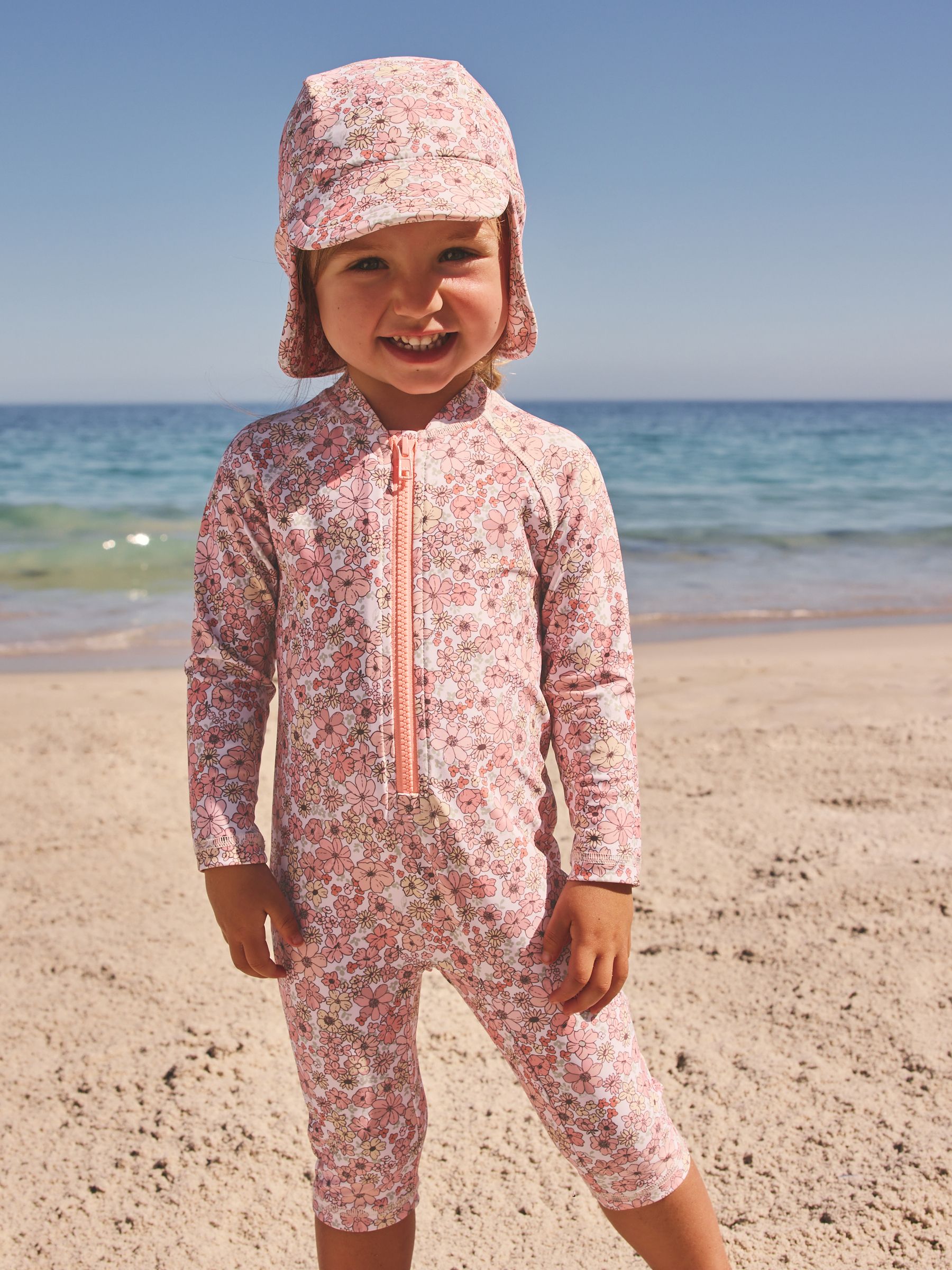 Buy Coral Pink Ditsy Floral Long Leg Sunsafe Swimsuit (3mths-7yrs