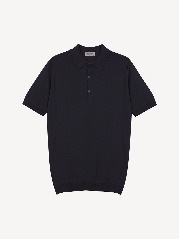 John Smedley Blue Adrian Short Sleeve Cotton Knit Polo Shirt - Image 6 of 6