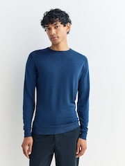 John Smedley Light Blue Lundy Long Sleeve Merino Wool Crew Neck Jumper - Image 1 of 5