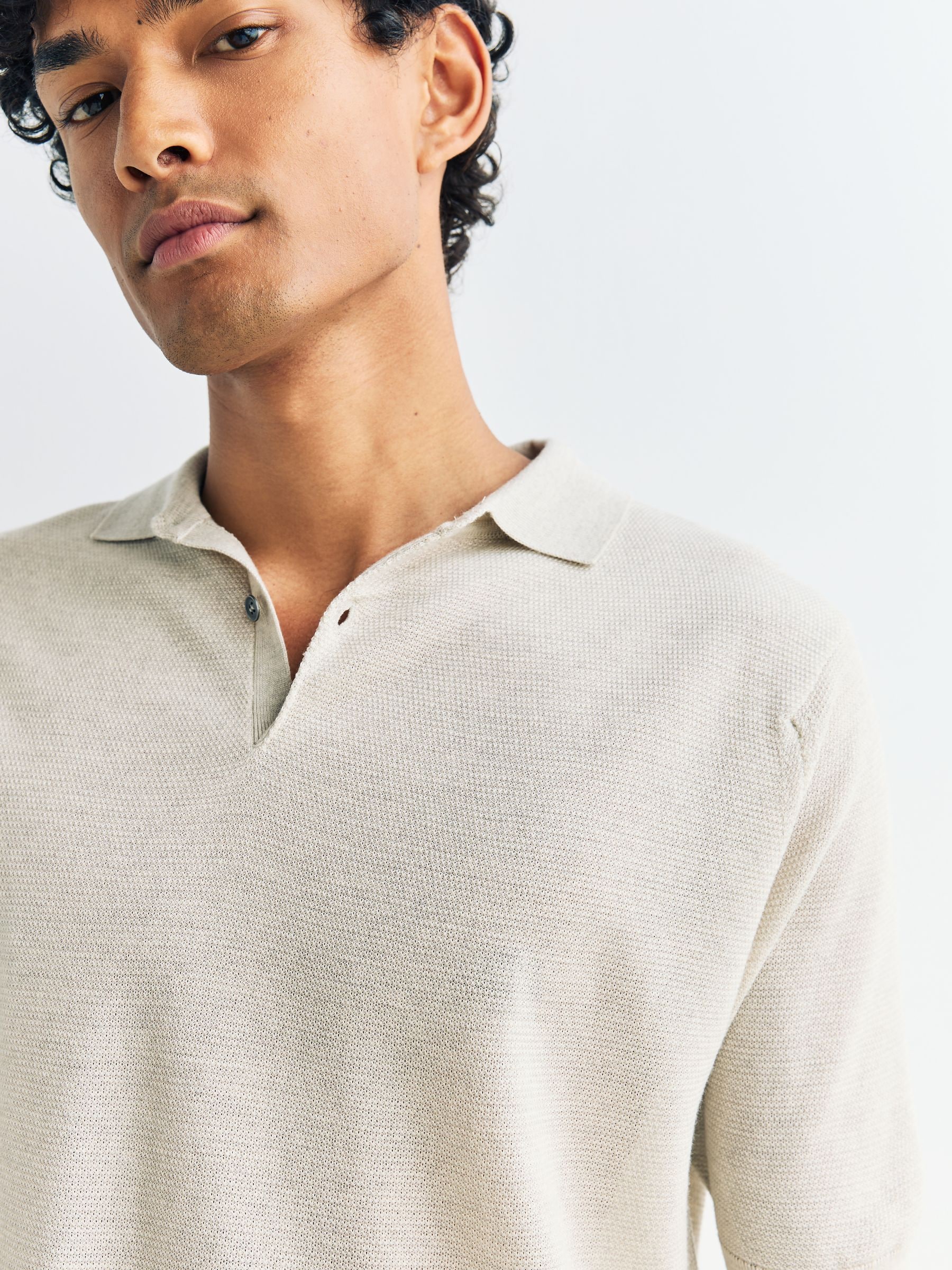 Buy John Smedley Grey Singular Textured Short Sleeve Merino Wool