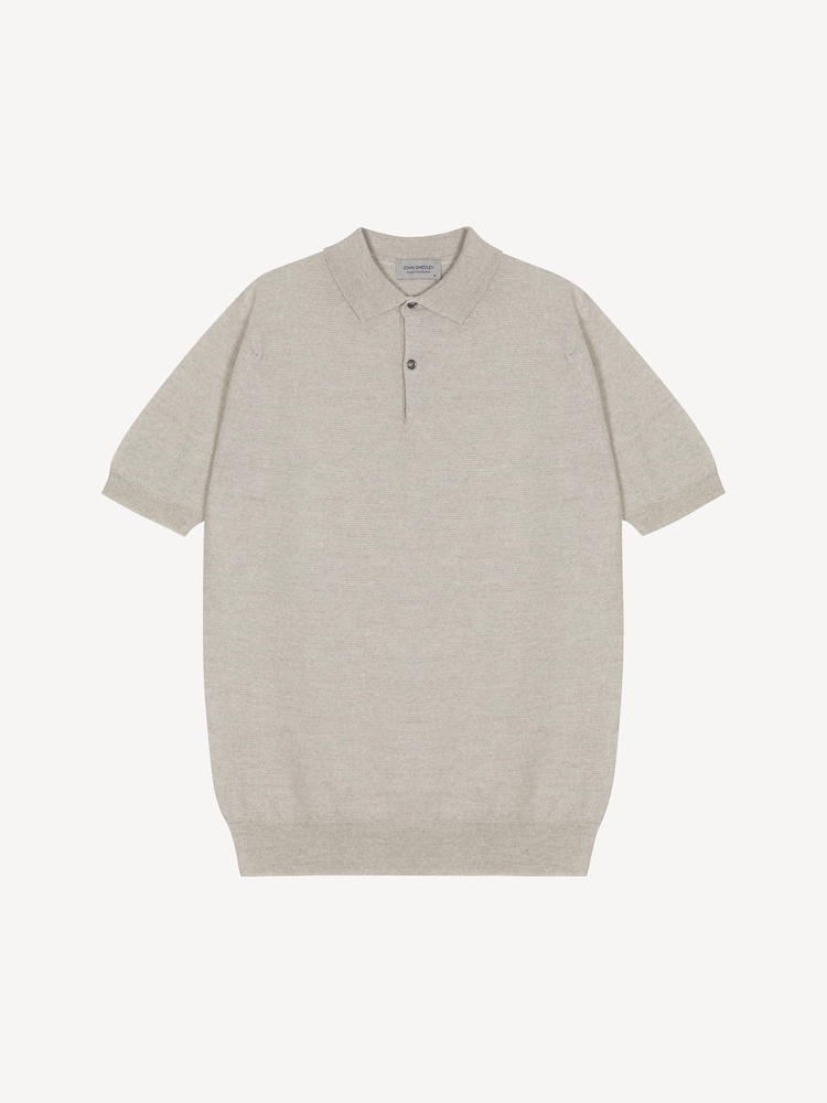 John Smedley Grey Singular Textured Short Sleeve Merino Wool Polo Shirt - Image 6 of 6 John Smedley Grey Singular Textured Short Sleeve Merino Wool Polo Shirt - Image 6 of 6