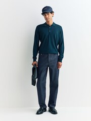 John Smedley Green Belper Long Sleeve Merino Wool Polo Shirt - Image 2 of 5