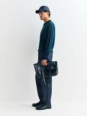 John Smedley Green Belper Long Sleeve Merino Wool Polo Shirt - Image 4 of 5