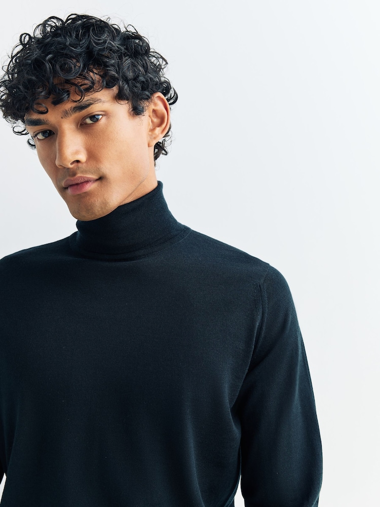 John Smedley Black Cherwell Roll Neck Merino Wool Jumper - Image 2 of 6 John Smedley Black Cherwell Roll Neck Merino Wool Jumper - Image 2 of 6