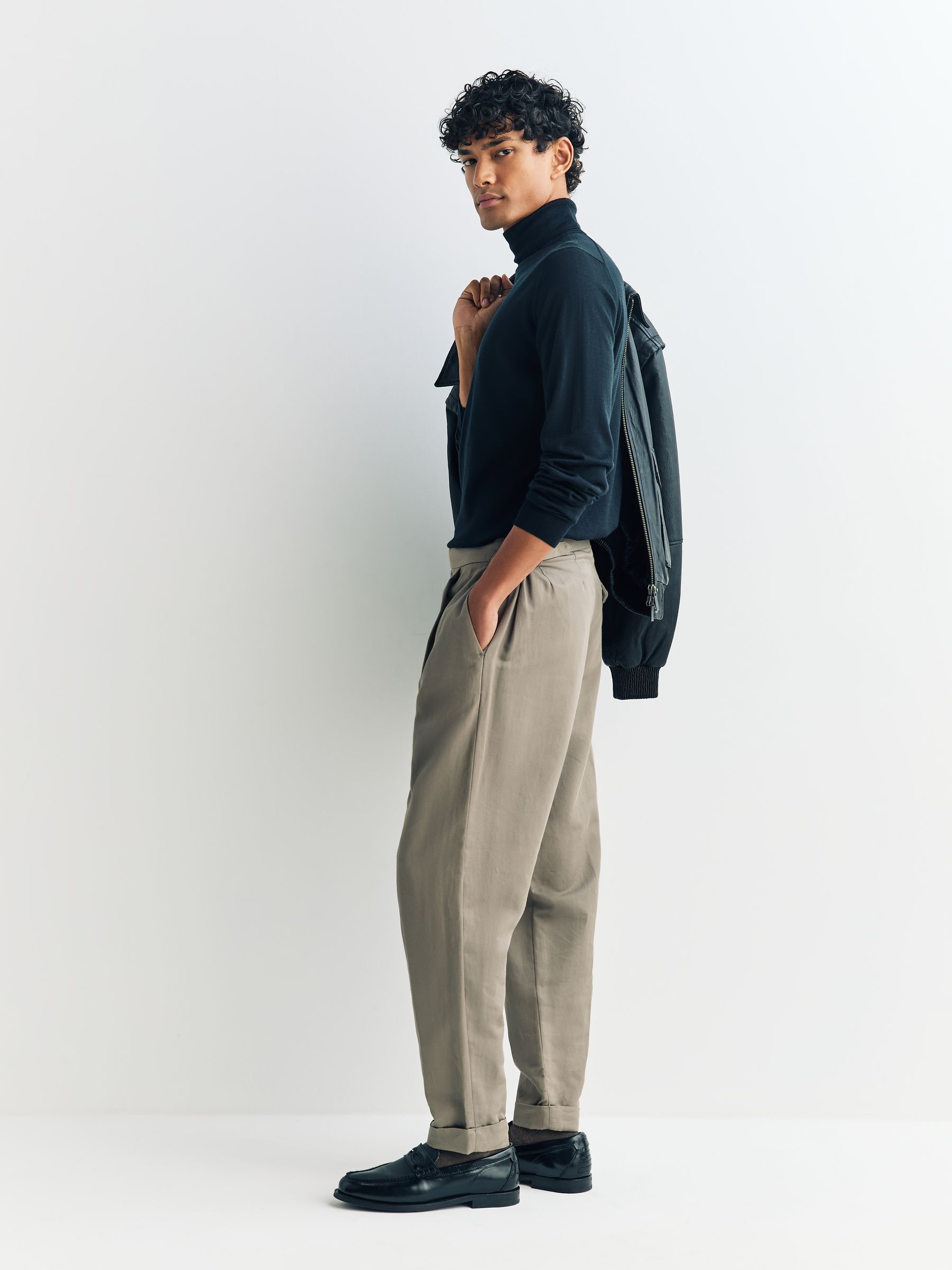 Buy John Smedley Black Cherwell Roll Neck Merino Wool Jumper from